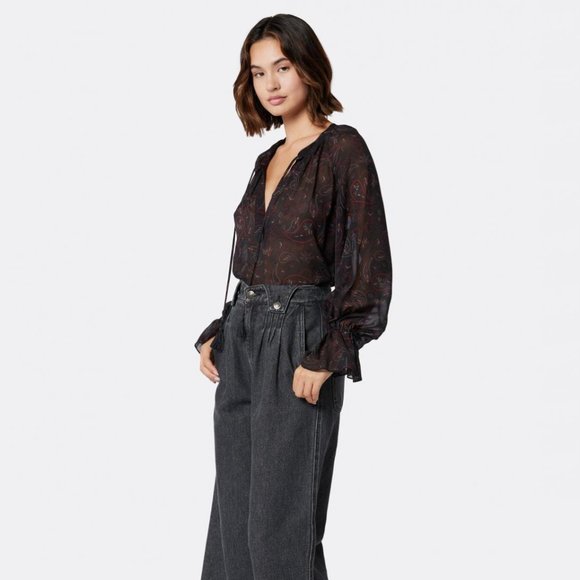 Joie Cecarina 100% Silk Long Sleeve Blouse with Cuff Sleeve Detail Size XL NWT - Picture 4 of 16